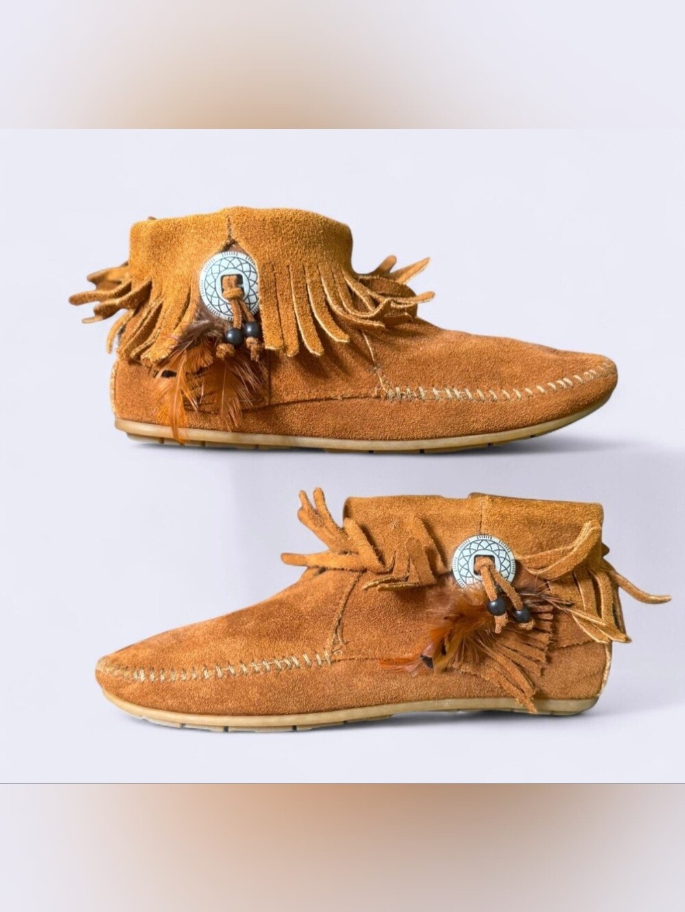 Minnetonka Suede Fringe Moccasins - Chestnut Brown